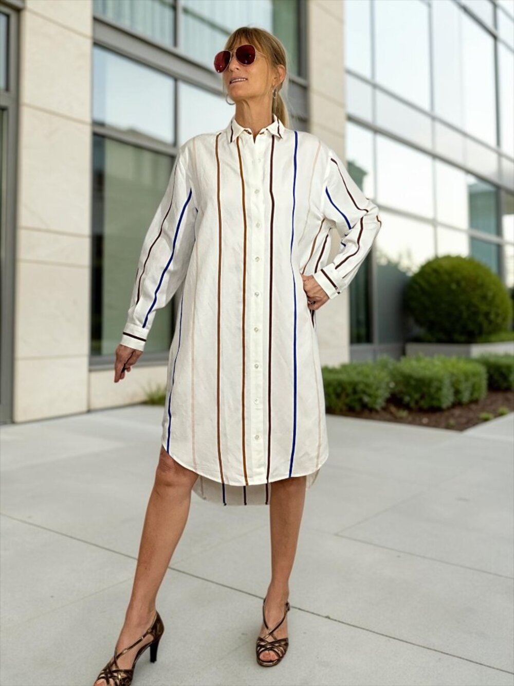 Jenni Kayne Shirt Dress XS Multi Striped Oversized Midi Long Sleeve
